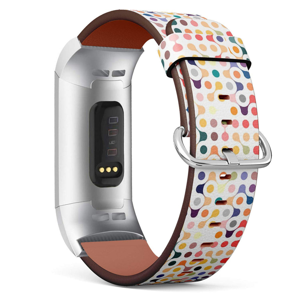 Compatible with Fitbit Charge 4 / Charge 3 / Charge 3 SE - Leather Watch Wrist Band Strap Bracelet with Stainless Steel Adapters (Multicolor Molecules)