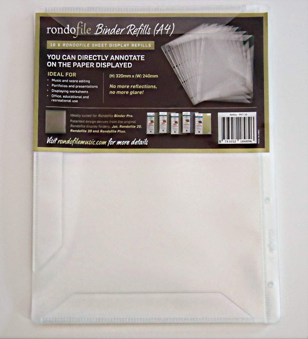 Rondofile Refills, music sleeves for direct annotation, no reflections, Adaptable A4 size sleeves (8.27” x 11.69”) also fit 8½ x 11” papers – pack of 10 double-sided sleeves