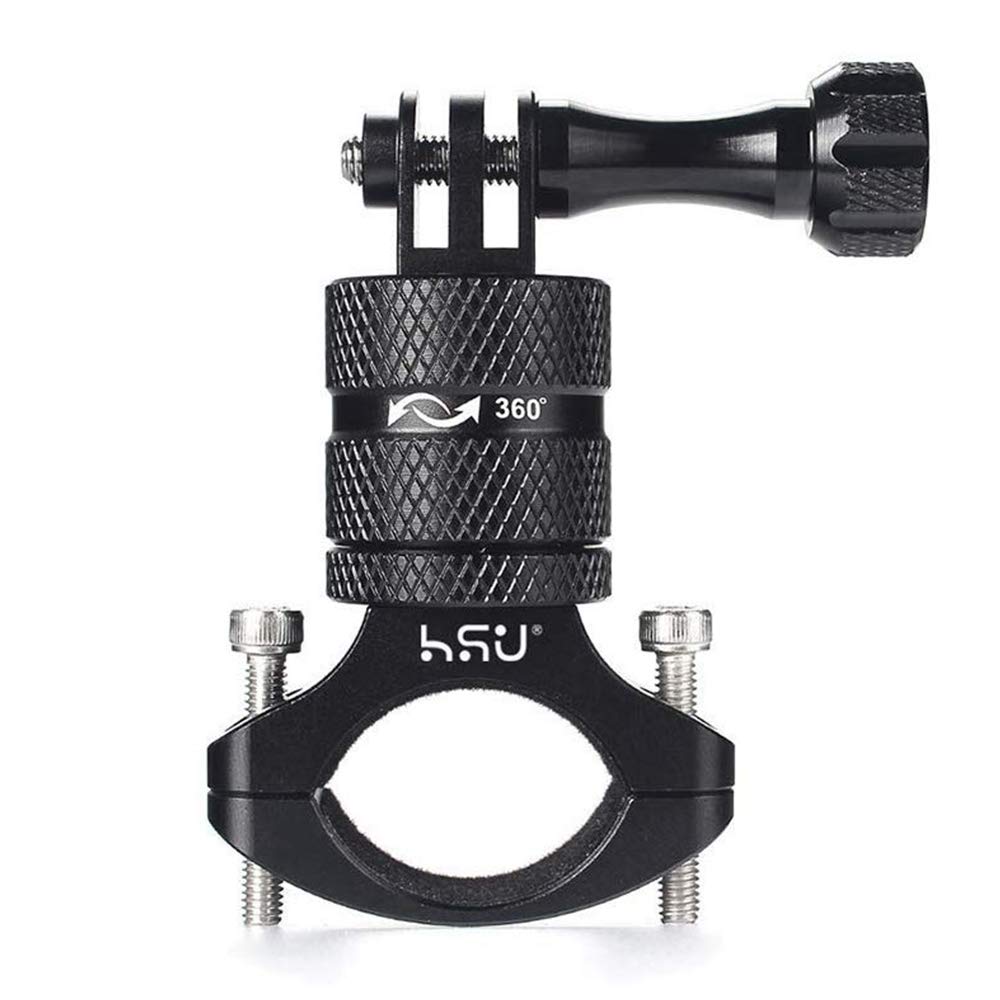 HSU Aluminum Bike Bicycle Handlebar Mount for Gopro Hero 10/9/8/7/6/5/4 Session AKASO Campark and Other Action Cameras, 360 Degrees Rotary Mountain Bike Rack Mount (Black) Black