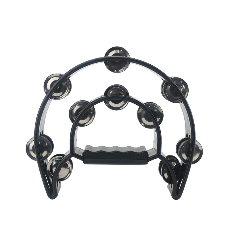 Ogrmar Double Row Handled Tambourine Metal Jingles Hand Held Percussion Drum with Ergonomic Handle Grip for Gift KTV/Party/Kids Toy (Black) Black