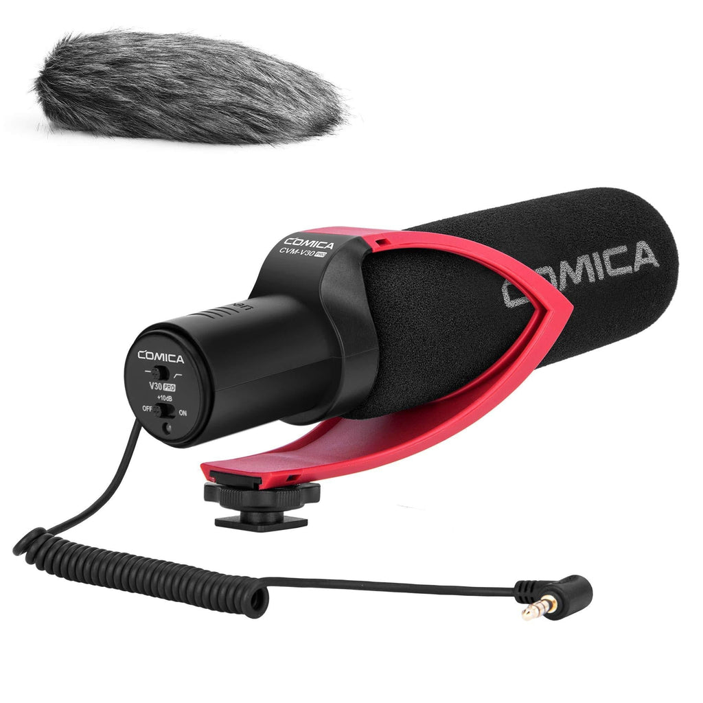 Shotgun Microphone, Comica CVMV30PRO Professional Super Cardioid Video Microphone with Shock Mount,Wind Muff, Camera Microphone for Canon Nikon Sony Panasonic DSLR Cameras,Camcorder etc.