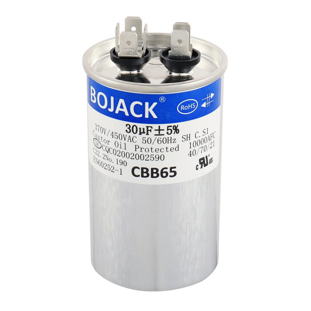 BOJACK 30 uf MFD 370V 450V AC Motor and Fan Starting Round Capacitor 50/60 Hz CBB65 10000 AFC