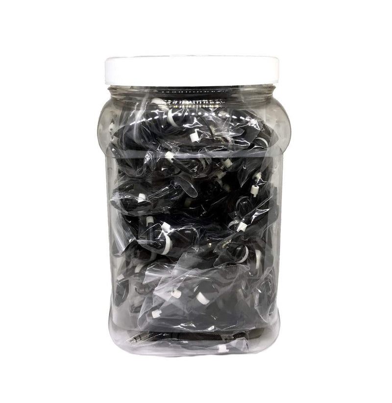 TFD Supplies Wholesale Bulk Earbuds Headphones 50 Pack in Storage Tub - Black