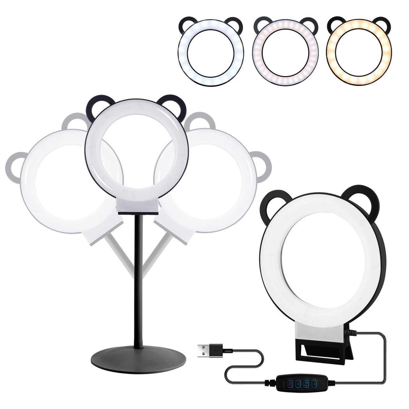 Ring Light, 6inch Led Ring Light Kit Adjustable Desktop Lamp USB Plug with Stand,Lusweimi Mini Tabletop Light for Live Stream/Makeup/YouTube Video, 3 Light Modes & 11 Level (Black) black