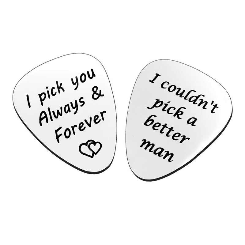 2PCS Guitar Pick, I Couldn’t Pick A Better Man&I pick you always and forever,Birthday Gift for Musician Guitar Player Husband Boyfriend, Valentines Father's Day Christmas Anniversary Gifts for him