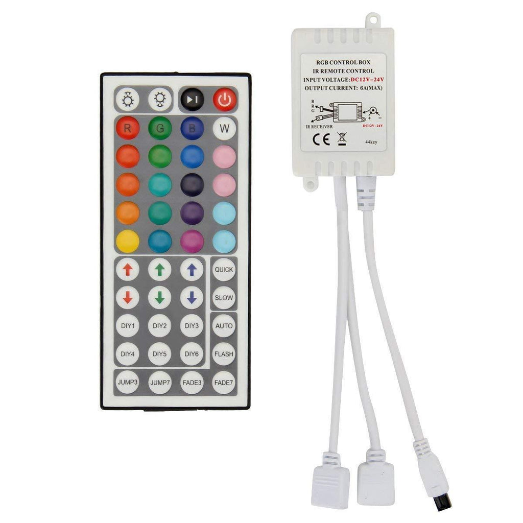 [AUSTRALIA] - Rumante 12V 44Key IR Remote Controller with Control Box for 5050 3528 RGB Color Changing Led Strip Lights, Two Ports Output for 10m/33ft(2 x 5m/16.4ft) Light Strips (Two Ports) 