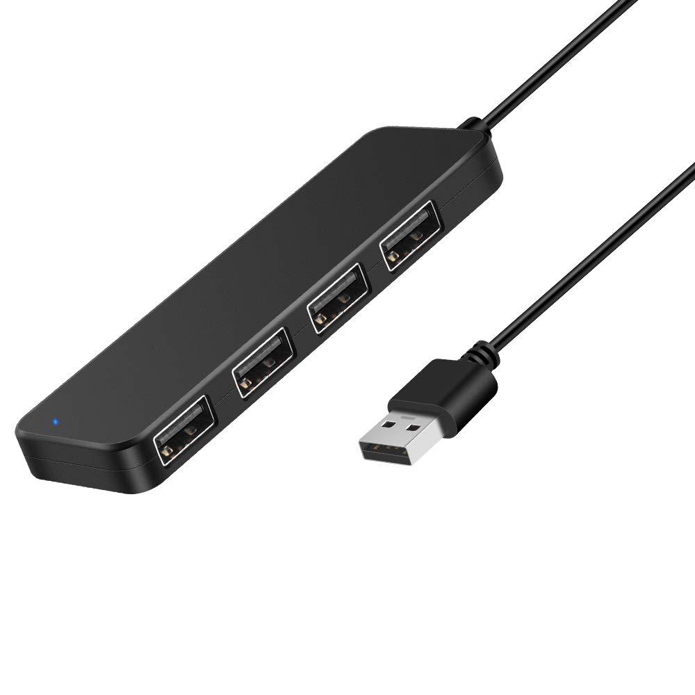Onvian 4-Port USB 2.0 Ultra Slim Data Hub Splitter with 5V Micro USB Power Port for USB Expansion - 23 inch Extended Cable
