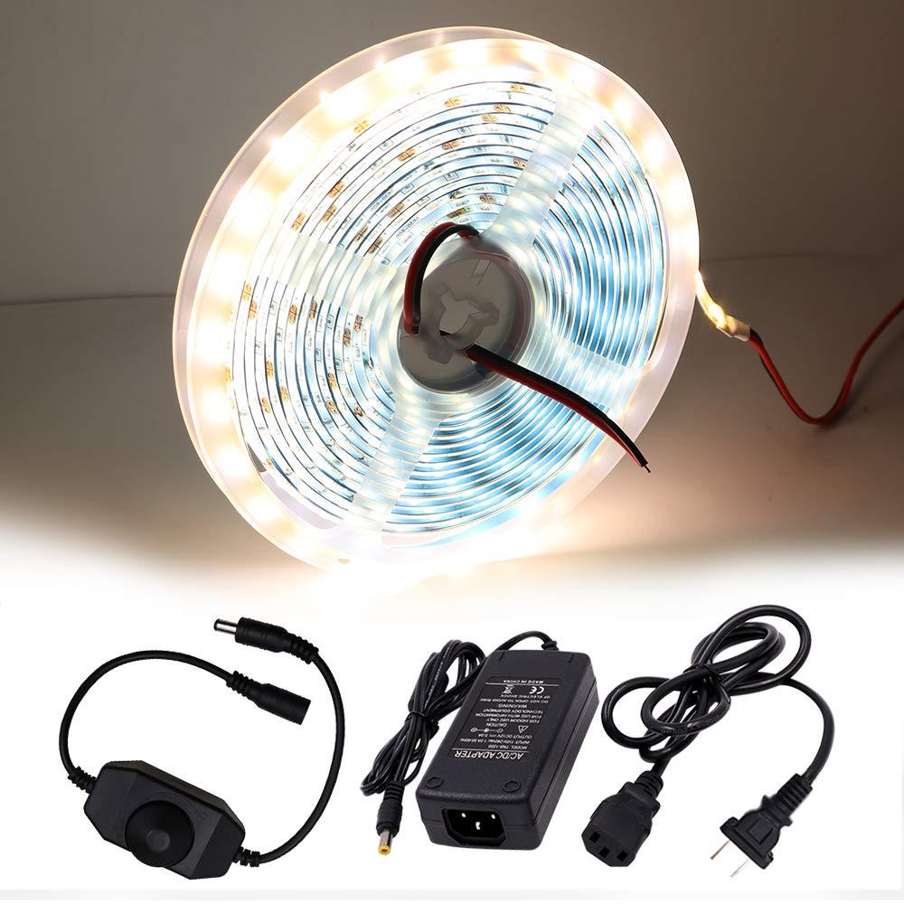 [AUSTRALIA] - XUNATA Dimmable LED Strip Lights Kit, Super Bright 16.4Ft 12V DC 5630 600 LEDs Tape Light, Includes Power Supply and Dimmer, Warm White 3000K, 30-35LM/LED, 2 Times Brightness Than 5050 