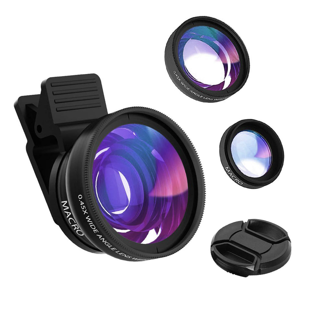 Hvspring smartphone Optical glass Camera lens kit for iPhone 8/7/6 Plus Samsung and Most of Smartphone, More Beautiful Pictures With the iPhone lens, 0.45X 140° Wide Angle Lens 12.5X Macro Lens (2in1)