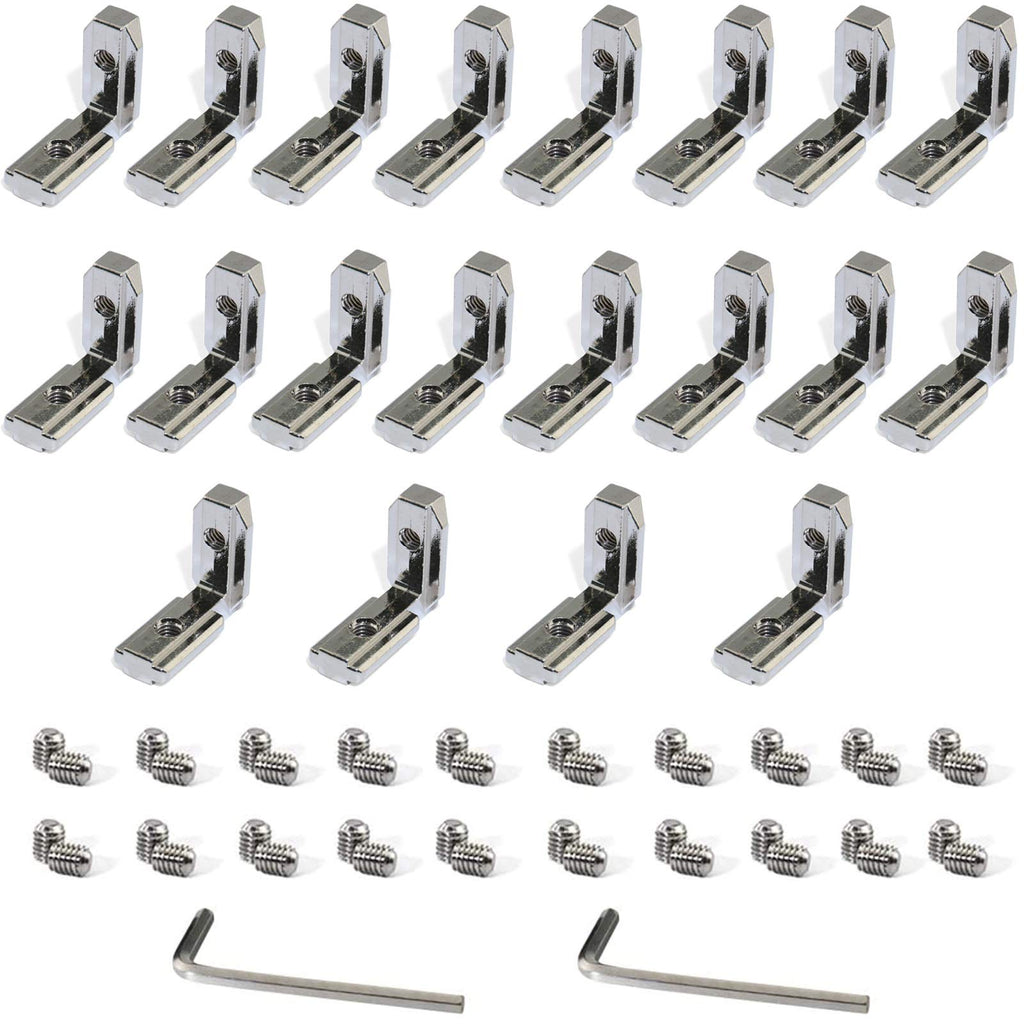 KOOTANS 20-Pack 90 Degree Angle Brackets Interior Joint Corner Bracket for European Standard 2020 Series T Slot 6mm Aluminum Extrusion Profile, with Screws and Wrench 20pcs for 2020 series with screws and wrench