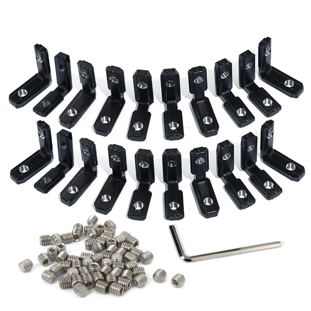 KOOTANS 20pcs 2020 Right Angle L Bracket Interior Joint Bracket for European Standard Aluminum Extrusion Profile 20x20 mm Series T Slot 6mm with Screws and Wrench