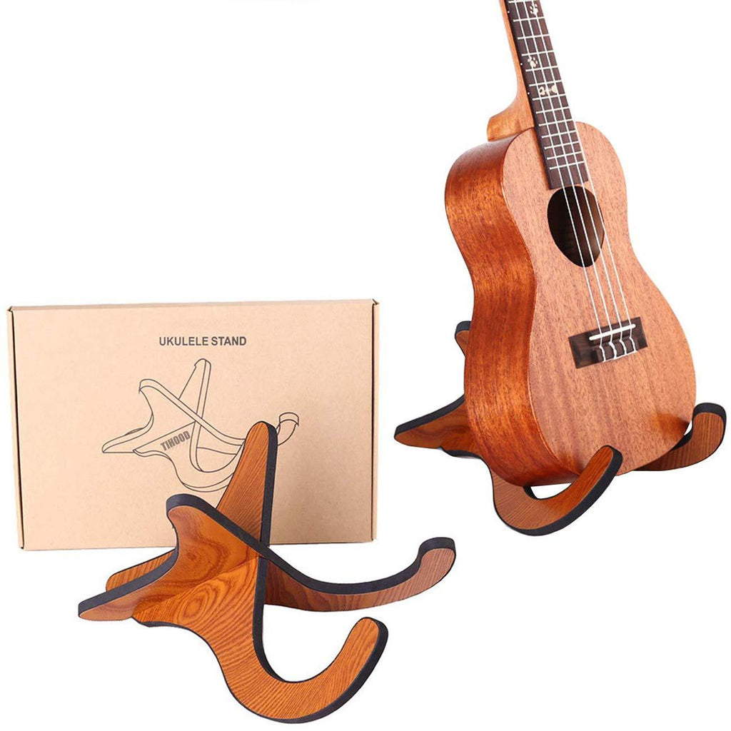 TIHOOD Wooden Ukelele Stand Holder Musical Instrument Stand Concert Portable Wood Stand for Small Guitar, Violin, Banjo (Brown) Brown