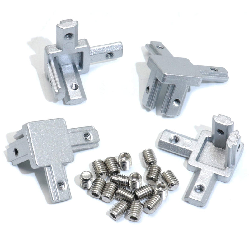 KOOTANS 4pcs 2020 Series 3 Way End Corner Bracket Connector with Set Screws, for European Standard 2020 Series 6mm T-Slot Aluminum Extrusion Profile 20S 4 pieces brackets with screws