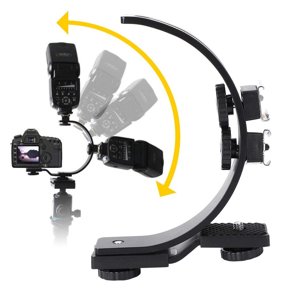 C-Shape Dual Hot Shoes Flash Lamp Mount Holder Bracket for DV Cameras Camcorders DSLR Cameras
