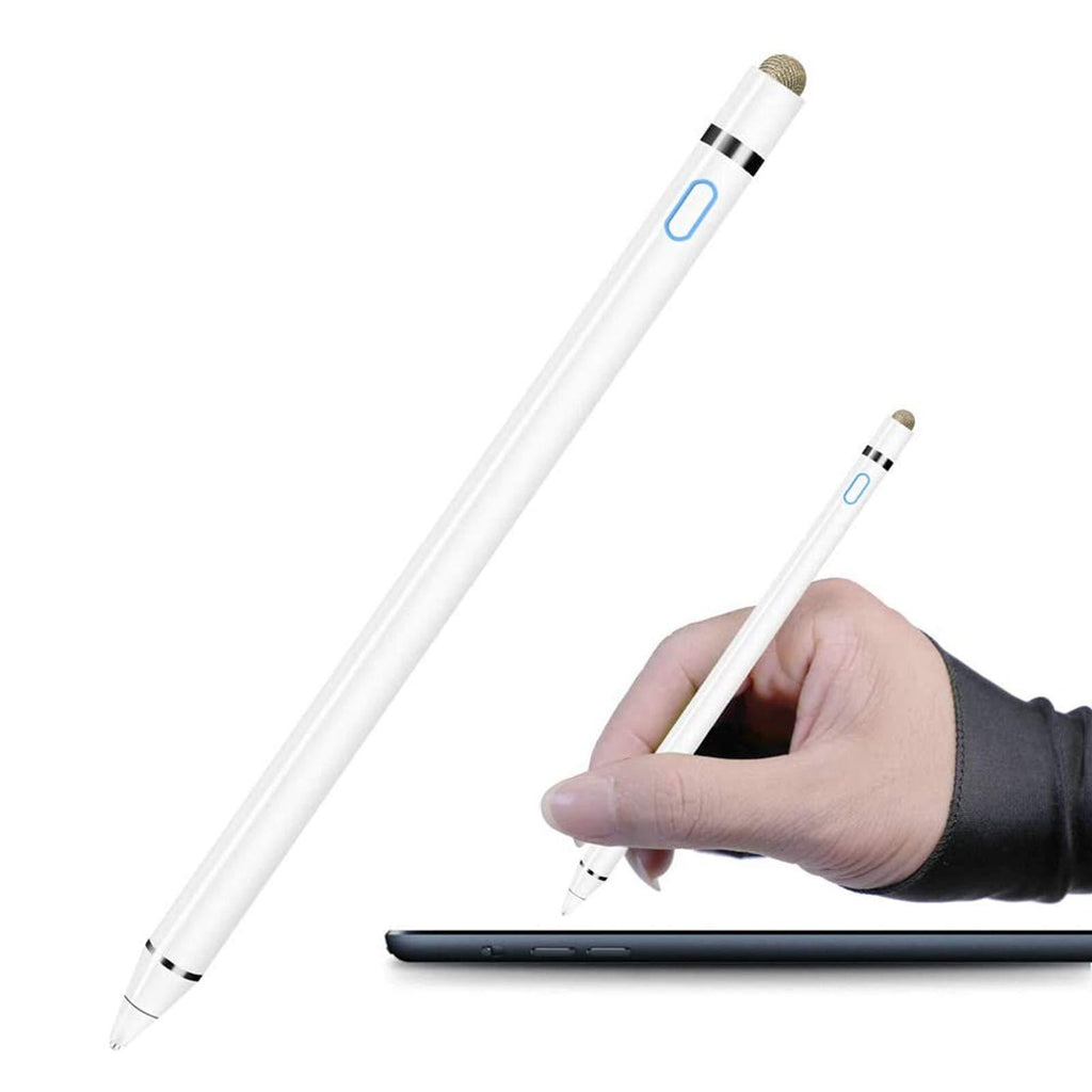Active Stylus Pen Compatible with Apple iPad, Homagical 1.5mm Fine Point Digital Stylus Pen, Rechargeable Capacitive Digital Stylus for Touch Screen Devices (Glove &Pen Bag Included) White
