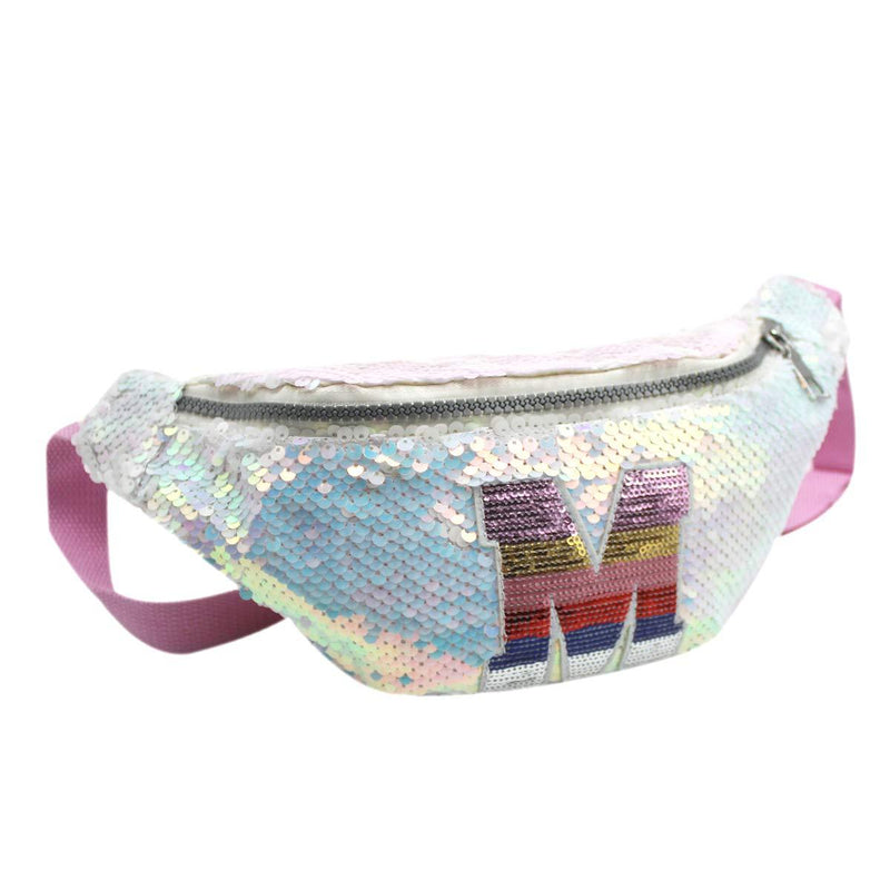 Girls Waist Pack Glitter Reversible Sequin Fanny Pack Cute Small Causal Bag with Belt White