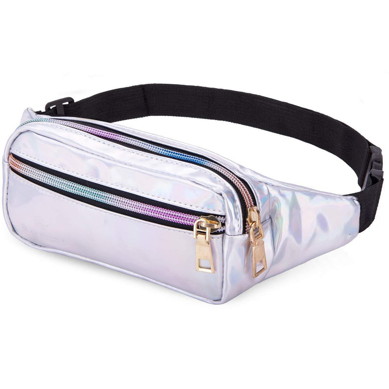 LIVACASA Fanny Packs for Women Man Waterproof Waist Pack for Men Sports Outdoor Running Cycling Silver