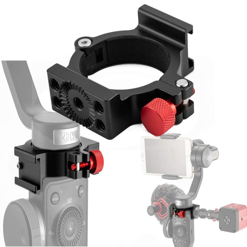 Smooth 4 Smooth 5 Ring Clamp 4-Ring Cold Shoe 1/4" Adapter Ring Clamp with Cold Shoe Compatible for Zhiyun Smooth 4 Smooth 5 for Rode Microphone Light, Anti-Scratch Video Light Monitor Vlogging