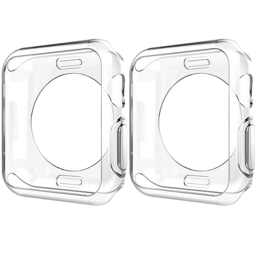 2 Pack HANKN 38mm Case for Apple Watch Series 3 2 1, Soft TPU Cover Shell Shockproof Iwatch Bumper [No Front Screen Protector] (Clear+Clear, 38mm) Clear+Clear 38 mm