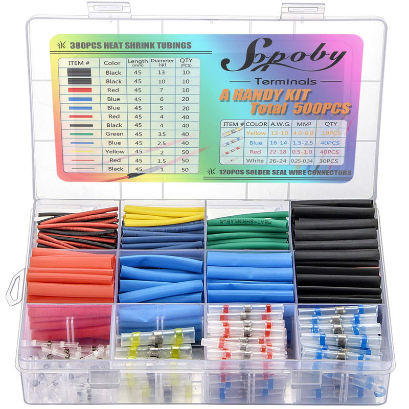 500PCS Sopoby Solder Seal Wire Connectors & Heat Shrink Tubings - Butt Connectors & Shrink Tubes - Electrical Boat Automotive Splice Kit