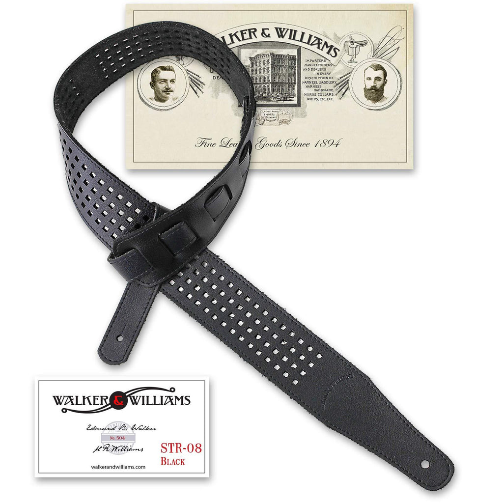 Walker & Williams ST-08 Black Waffle Cut Brazilian Leather Guitar Strap