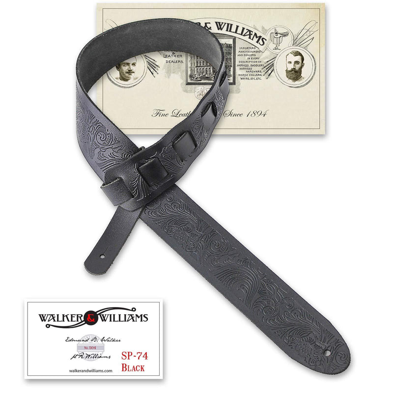 Walker & Williams SP-74 Black Premium Italian Leather Strap Live Oak Tooling