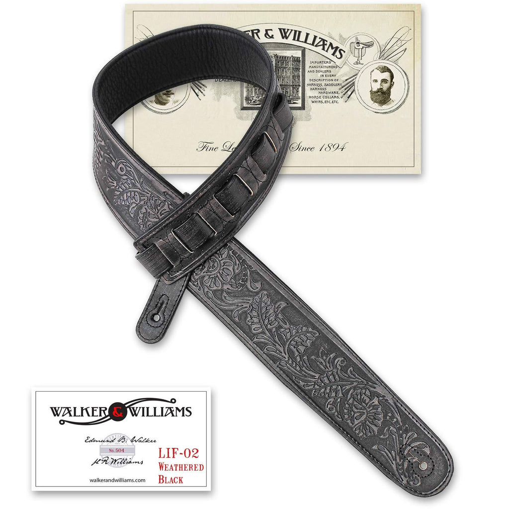 Walker & Williams LIF-02 “Weathered" Black Leather Padded Strap with Tooling