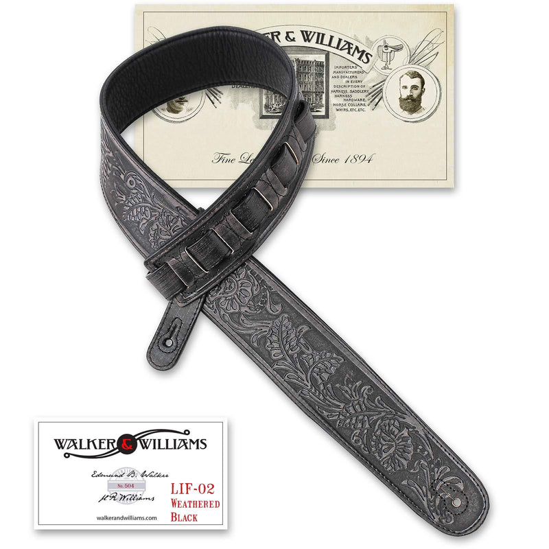 Walker & Williams LIF-02 “Weathered" Black Leather Padded Strap with Tooling