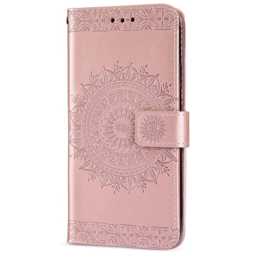 Galaxy S10e Case,Galaxy S10e Cover,Classical Totem Embossing PU Leather Wallet Case with Kickstand Card Holder Rubber Bumper Back Shockproof Case Flip Cover for Samsung Galaxy S10e,Rose Gold Rose Gold