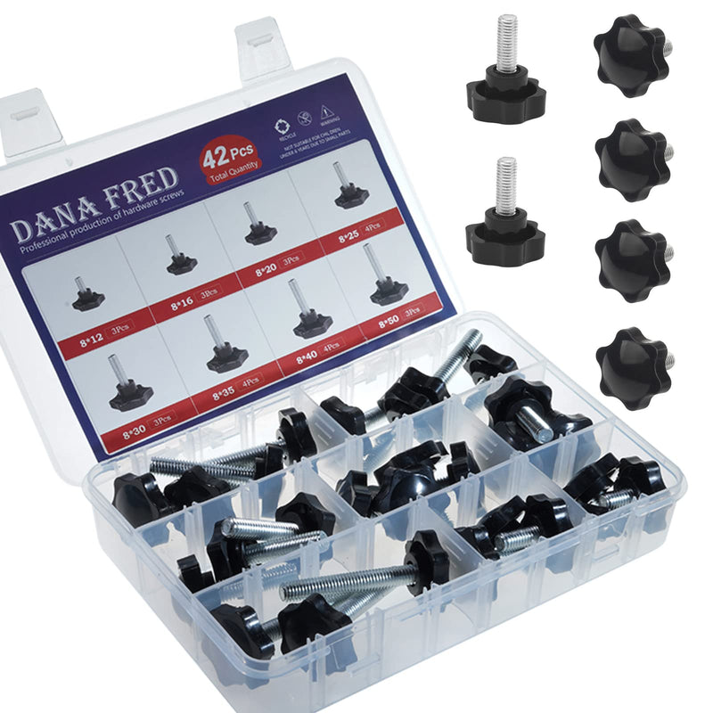M8 Nylon Black Plastic Replacement Star Hand Knobs with Steel Tightening Screws Standard Metric Handle Thread Stud Bolt Hardware