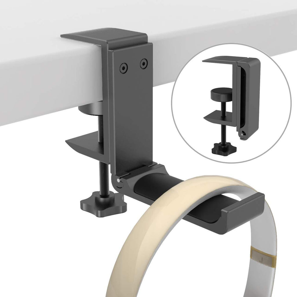 Yocice Under-Desk Headphone Stand Hanger,Headset Holder Mount,Aluminum Material Hook for Headphones (Black- HH05)