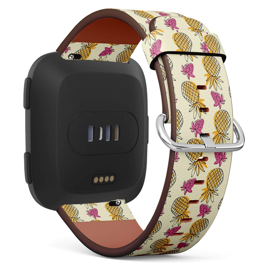 Compatible with Fitbit Versa, Versa 2, Versa Lite - Quick-Release Replacement Accessory Leather Band Strap Bracelet Wristbands (Pineapple Strawberry)