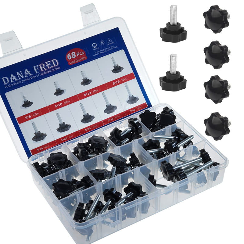M5 Nylon Black Plastic Replacement Star Hand Knobs with Steel Tightening Screws Standard Metric Handle Thread Stud Bolt Hardware 8mm 10mm 12mm 16mm 20mm 25mm 30mm 35mm 40mm