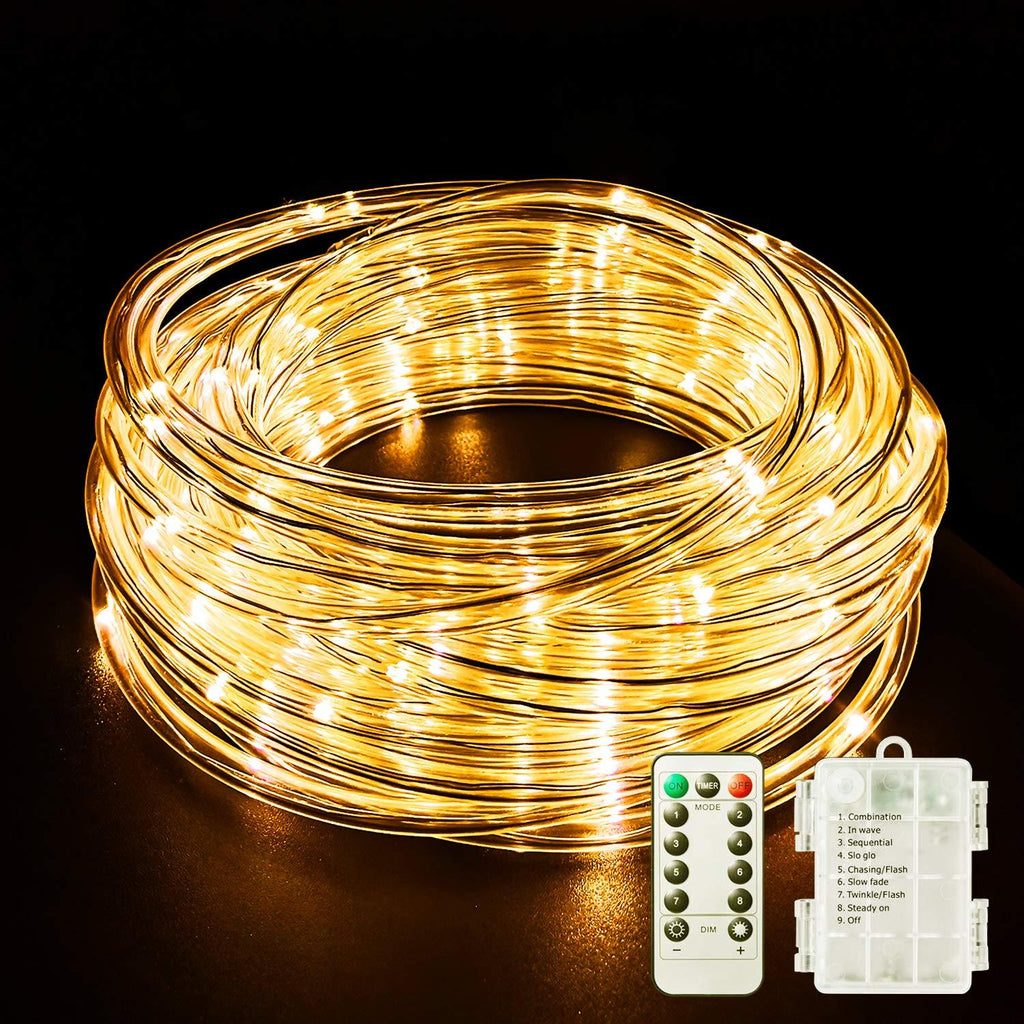 [AUSTRALIA] - Fitybow LED Rope Lights Battery Operated String Lights 40Ft 120 LEDs 8 Modes Hanging Fairy Lights Dimmable/Timer with Remote for Camping Party Halloween Christmas Decoration (Warm White) Warm-color 