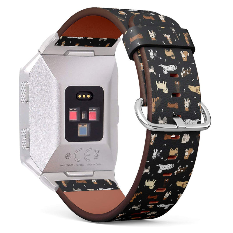 Compatible with Fitbit Ionic - Leather Band Bracelet Strap Wristband Replacement with Adapters - Cartoon Doodle Puppy Dog