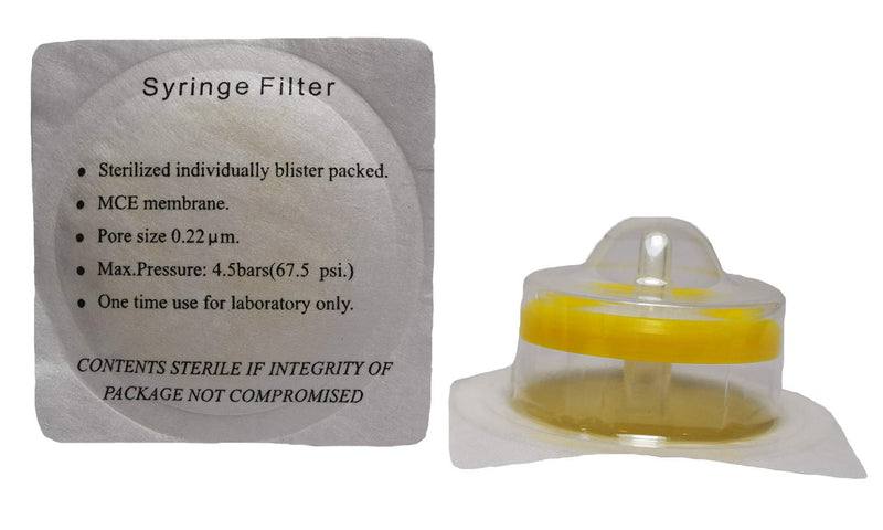 ADVANGENE Syringe Filter Sterile, MCE, 0.22micron 30mm, Yellow (30/pk)