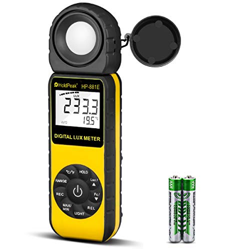 [AUSTRALIA] - Light Meter-HOLDPEAK 881E Digital Illuminanc/Light Meter with 0.01~300,000 Lux (0.01~30,000 FC) Measuring Ranges and 270° Rotatable Detector for LED Lights and Plants Lumen Meter HP-881E(0.1 - 200,000Lux / 1 - 20,000FC) 