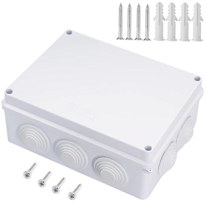 Zulkit Junction Box ABS Plastic Dustproof Waterproof IP65 Universal Electrical Boxes Project Enclosure White 7.9 x 6.1 x 3.1 inch (200 x155 x 80mm) 7.9"x 6.1" x 3.1" With Holes