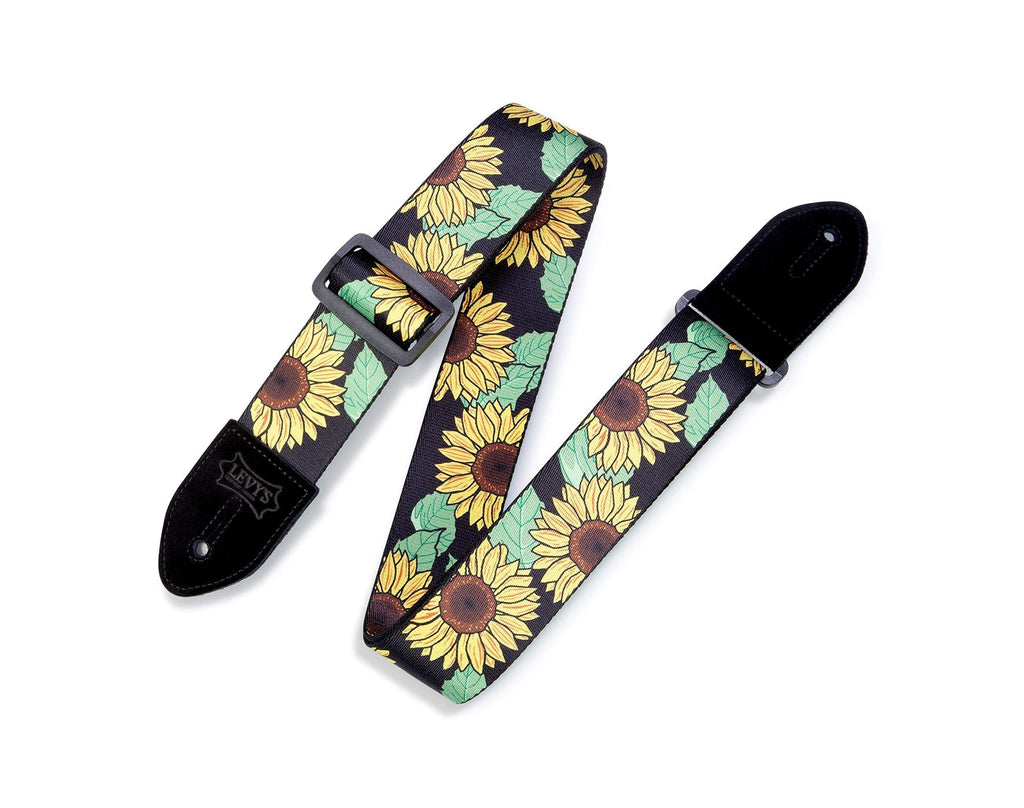 Levy's Leathers 2" Polyester Guitar Strap Sunflower Design; Black, Yellow, Green, and Brown (MP2-009)