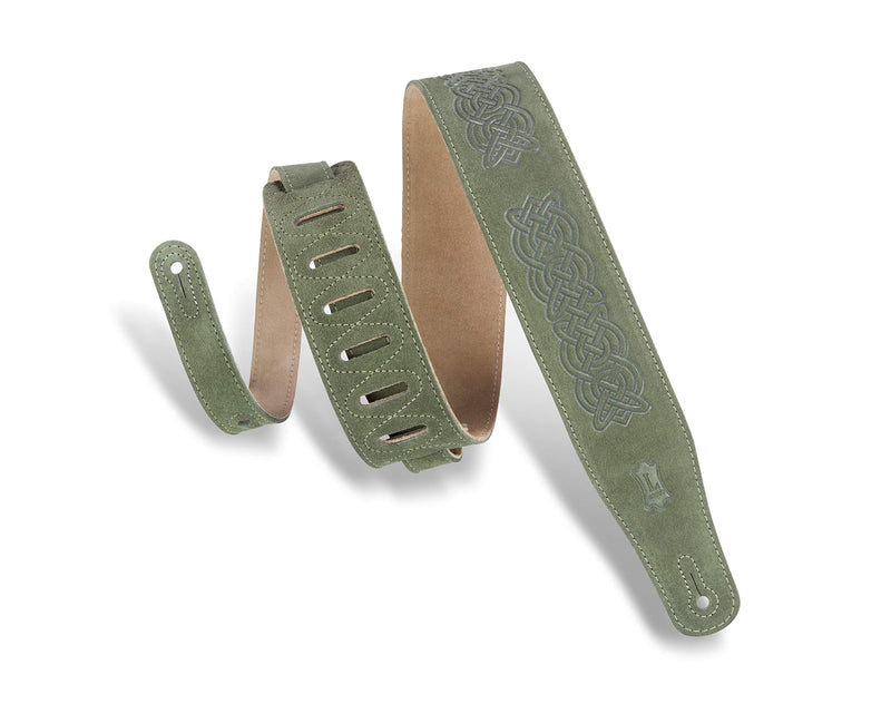 Levy's Leathers 2.5" Suede Leather Guitar Strap Celtic Knot Emboss Design; Green (MS26CK-GRN) Suede Green