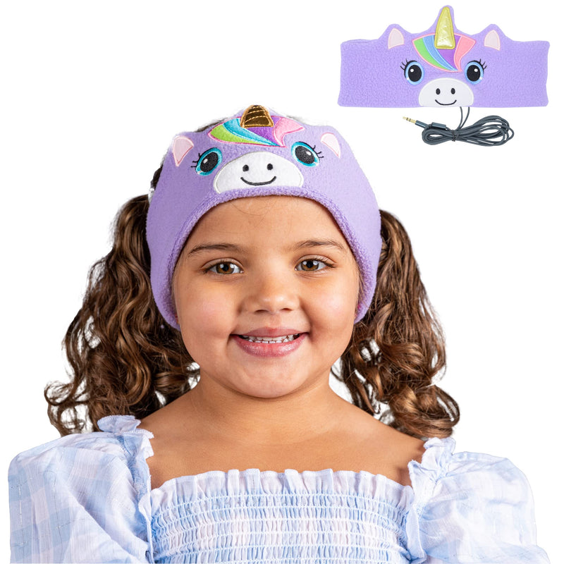 CozyPhones Over The Ear Headband Headphones - Kids Headphones Volume Limited with Thin Speakers & Super Soft Stretchy Headband - Mystic Unicorn Purple