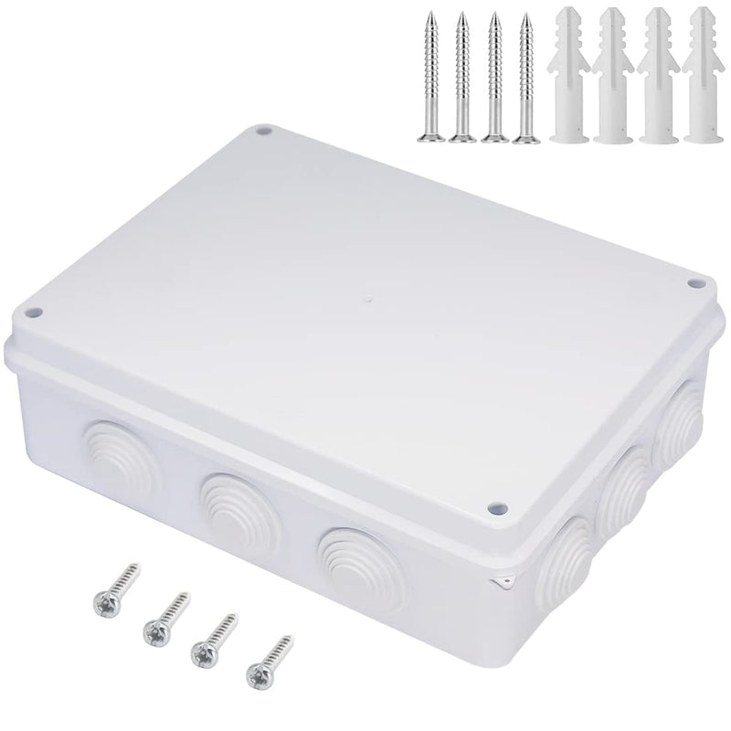 Zulkit Junction Box ABS Plastic Dustproof Waterproof IP65 Universal Electrical Boxes Project Enclosure White 10 x 7.9 x 3.1 inch (255 x 200 x 80mm) 10" x 7.9" x 3.1" With Holes