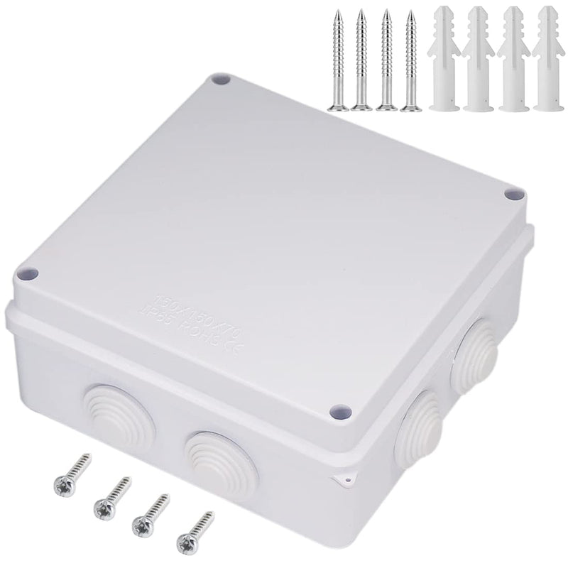 Zulkit Junction Box ABS Plastic Dustproof Waterproof IP65 Universal Electrical Boxes Project Enclosure White 5.9 x 5.9 x 2.8 inch (150 x 150 x 70mm) 5.9" x 5.9" x 2.8" With Holes