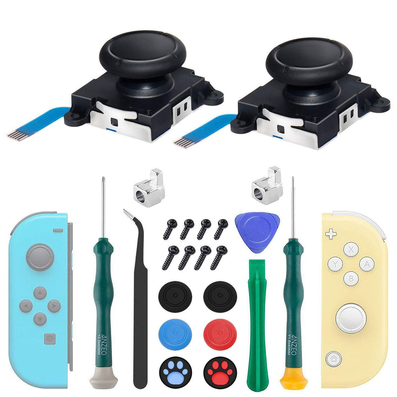 2-Pack Joycon Joystick Replacement, 3D Analog Joystick Thumb Sticks for Nintendo Switch, Joycon & Switch Lite Replacement Part Repair Kit, Include Metal Buckles,Screwdrivers,Thumb Grips Caps,Pry Tools