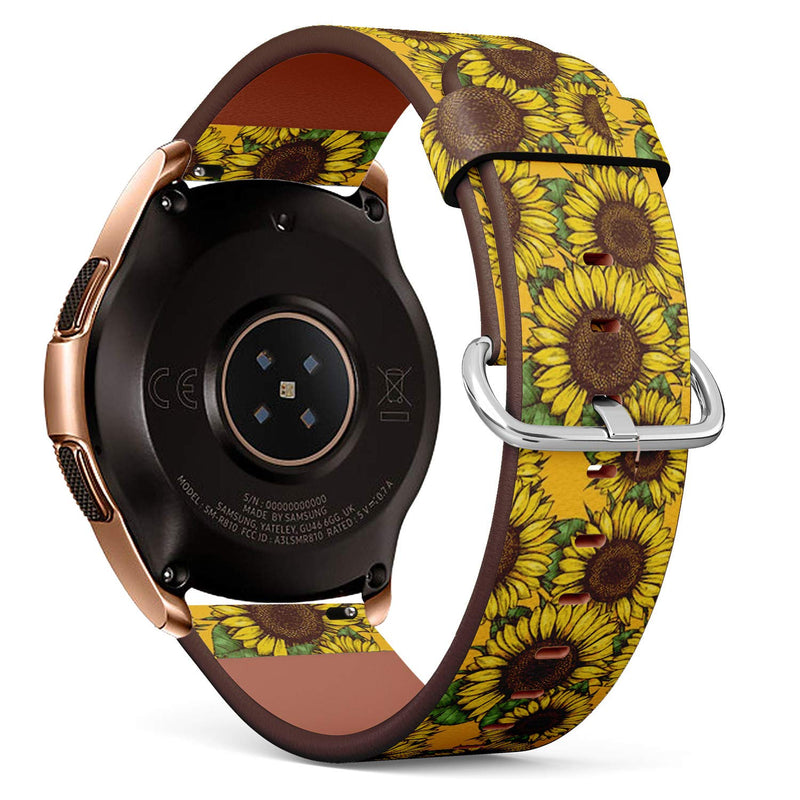 Compatible with Samsung Galaxy Watch (42mm) - Leather Watch Wrist Band Strap Bracelet with Quick-Release Pins (Sunflower Fabric)