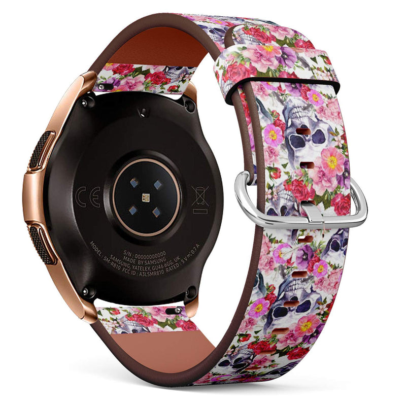 Compatible with Samsung Galaxy Watch (42mm) - Leather Watch Wrist Band Strap Bracelet with Quick-Release Pins (Human Skulls Flowers Dia De)