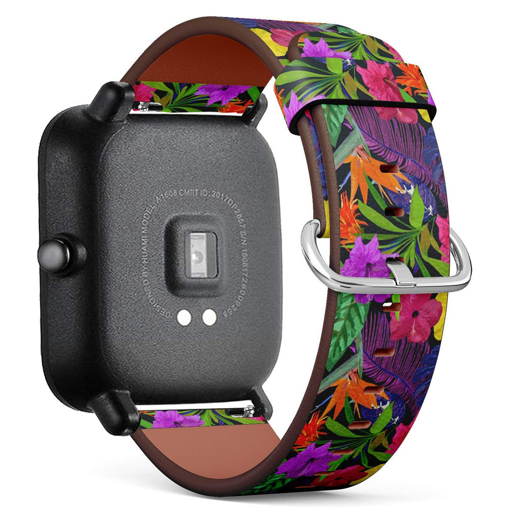 Compatible with Huami Amazfit Bip - Leather Watch Wrist Band Strap Bracelet with Quick-Release Pins (Floral Isolated)