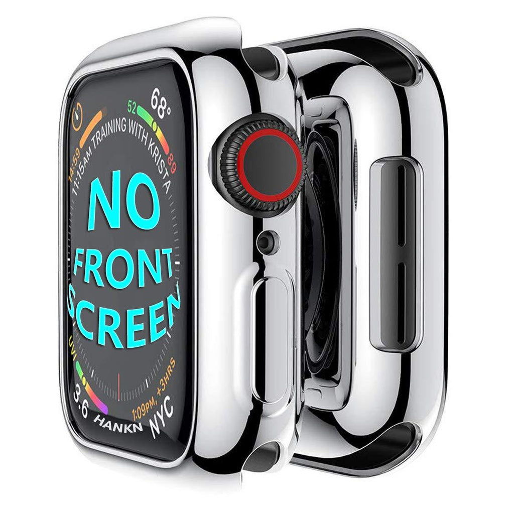 HANKN Case Compatible with Apple Watch Series 4 5 6 SE 44mm, Soft TPU Plated Shockproof Iwatch Shell Cover Bumper [No Front Screen Protector] (Silver, 44mm) Silver