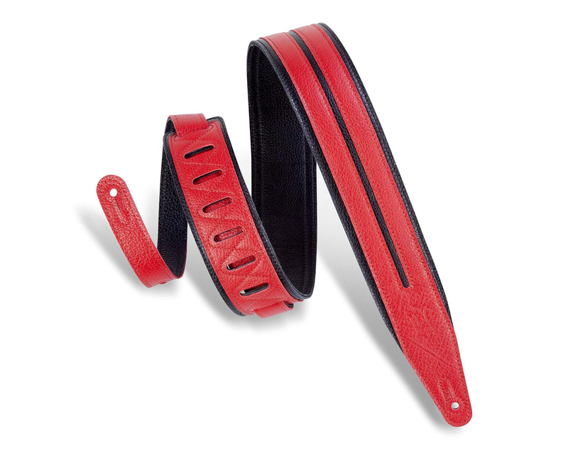 Levy's Leathers 2.5" Garment Leather Guitar Strap Double Racing Stripe Design; Red and Black (MG317DRS-BLK_RED) Red, Black