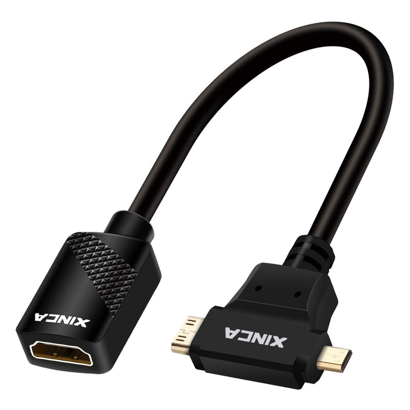 HDMI Adapter 2 in 1 Mini HDMI and Micro HDMI Male to HDMI Female Extension Cord, HDMI Coupler Gold Plated HDMI Cable Connector 0.75ft - XINCA 2 in 1 Extension